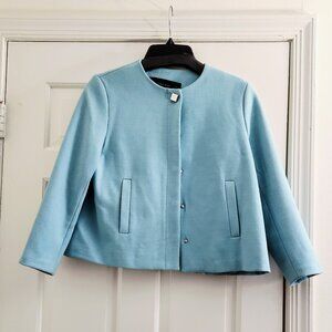 Zara Crepe Sz M Teal Blue Lined Swing Style Blazer Jacket Closed Pockets A-Line